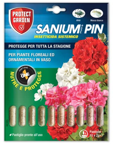 Protect Garden Sanium Pin PFnPO, Insetticida Sistemico in Pillole. Elimina Afidi e Mosca Bianca. Nutre e Protegge Grazie alla Formulazione Ricca di Concime NutriONE. Protegge Tutta La Stagione. 10 pin