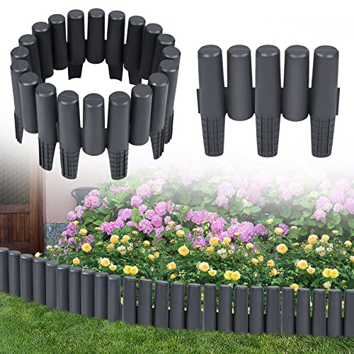 AufuN 2.8M Beeteinfassung Beetumrandung Rasenkante, Gartenpalisade Gartenumrandung geeignet für einfache Zusammenstellung verschiedener Formen -28cm x 24cm (Anthrazit)