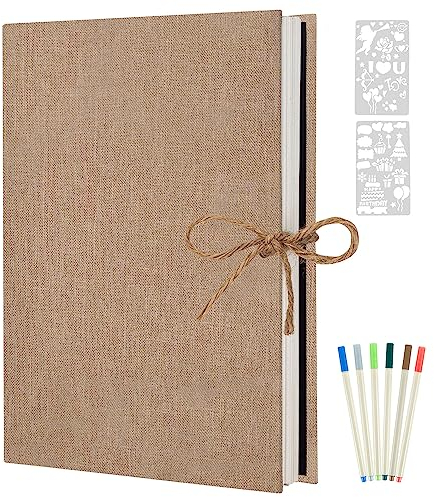 AIOR Fotoalben Selbstklebend 60 Weißen Seiten, Fotoalbum zum Selbstgestalten, Album Fotobuch DIY Scrapbook, Leinenbezug Fotobuch für Familien Hochzeit (Beige)