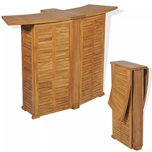 JUNZAI Coffee Bar Station Table,Kitchen Breakfast Bar,Kitchen Pub Table,Folding Bar Table 155x53x105 cm Solid Teak Wood