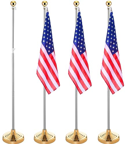 Zonon 4-teiliges Teleskop-Fahnenmast-Set für den Innenbereich, Aluminiumstange mit Flaggenständer und Aufsatz, robuster Camping-Flaggenmast für Haus, Büro, Stadt (1,8 m, Kugelaufsatz, silberfarbener