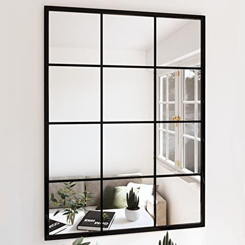 Festnight Espejo Decorativo de Pared 80x60 cm Espejo de Pared de Ventana Espejo de Ventana de Metal Espejos De Salon Espejo Recibidor Entrada Negro