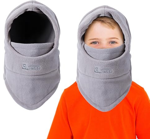 AYPOW Barn vinter termo fleece balaklava 4–9 år, multifunktionell vindtät justerbar ansiktsmask skidmask, varm mössa stormmask halsvärmare halsduk för pojkar flickor utomhusaktiviteter, LJUSGRÅ, En
