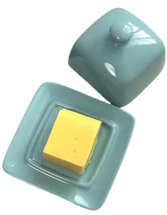 Grüner Keramik-Butterteller im skandinavischen Stil, kleiner Aufbewahrungsteller mit Deckel, Snack-Käse-Dessertteller Moderne Butterdose