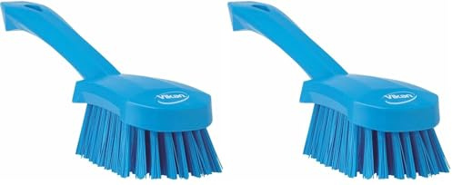 Vikan 41923 Stiff Washing/Scrubbing Hand Brush, Short Handle, 270mm (Blue) (Pack of 2)