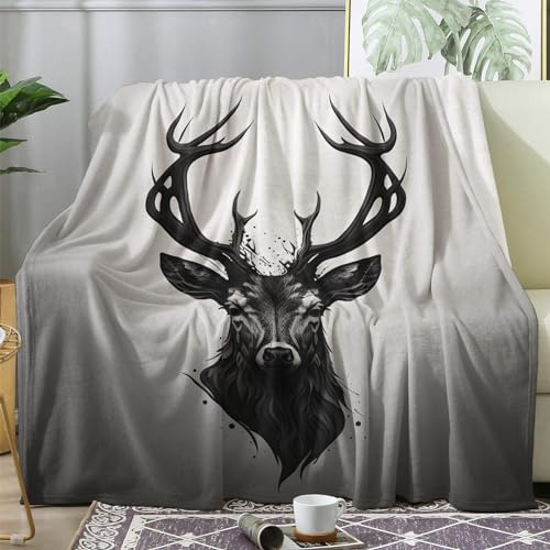 Kuscheldecke Hirschen Flauschig Decke 220x240 Elch Fleecedecke Sofadecke Couchdecke, Flanell Decken Blanket, Große XXL Wohndecke Winter Warm Weich