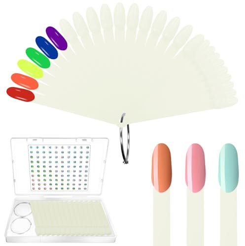 Laza 100 Pcs Swatch Sticks Ovales pour Vernis à Ongles - Boîte avec Anneau et Autocollants Numérotés - Présentoir de Couleurs, Pratique pour Nail Art - Échantillons Beige Naturel pour Techniciens