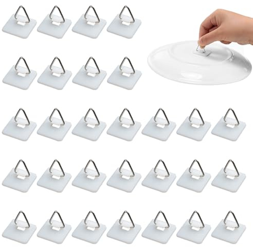 RHQFDM 30 Stück Selbstklebende Telleraufhänger 25×25mm Unsichtbare Selbstklebende Telleraufhänger Kunststoff Vertikale Plattenhalter Selbstklebende Bilderhaken（Quadratisch,Weiß）