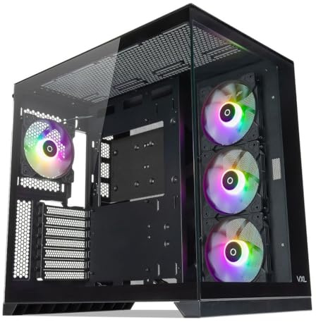TECWARE VXL EVO Dual Chamber TG Infinity View Case, w/4 x (3 x Reverse Bladed) ARGB Fans (Black) Securable TG Panels Daisy Chain/Motherboard connector for Sync