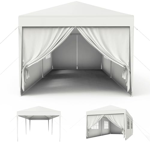 MAYTIIMO Pavillon 3x6m Wasserdicht Stabil Winterfest Pop-Up Camping Zelt mit Seitenteilen und Fenstern Gartenpavillon UV-Schutz Gartenzelt Bierzelt Partyzelt für Outdoor Garten Party, Weiß