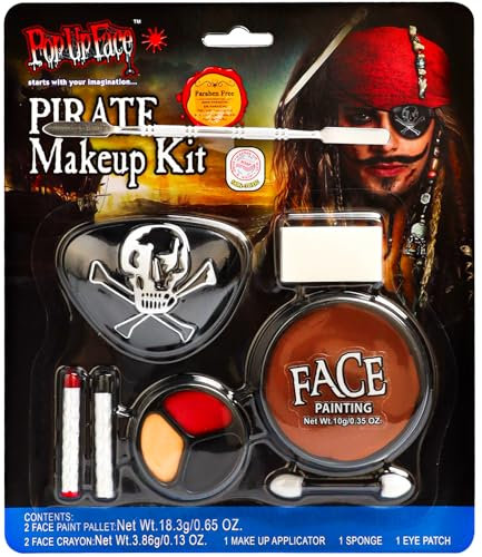 Kit Maquillage Halloween Pirate ELF-GRETTER pour Visage Enfant Adulte avec Palette Peinture Corporelle, Crayons de Maquillage, Masque pour Yeux de Pirate, Kit Halloween Makeup pour Carnaval Cosplay