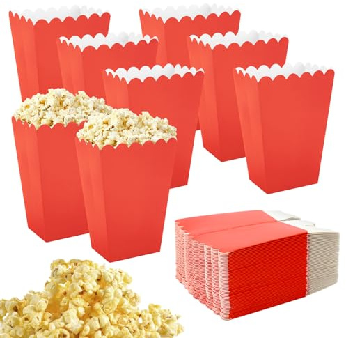 APOMOONS 50 Pezzi Scatola di Popcorn Bianca, Popcorn Scatole di Carta Mini Contenitori Carta per Popcorn, Sacchetti Pop Corn, per Posizionare Popcorn e Snack in Cinema Feste Picnic Feste (Rosso)