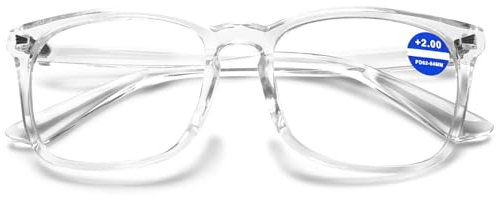 ABETOS Gafas de lectura para mujer, grandes y hombres, filtro de luz azul, bisagras de resorte, moda para leer, gafas de ordenador, rectangulares, nerd gafas de lectura, Transparente 1.5