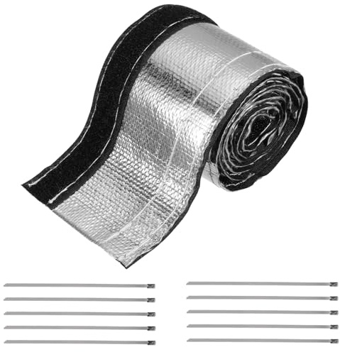 QUARKZMAN Värmebeklädnad aluminiumhylsa silver mantel 12 mm 1/2 tum ID x 100 cm 3,3 FT för rör tråd värmeskydd med krok och ögla 10 st rostfritt stål buntband