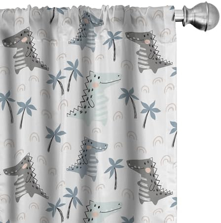 ABAKUHAUS Dino Vorhänge 2er-Pack, Dinosaurier Rhythmische Nursery Theme in Gedämpfte Töne, Vorhang für Wohnzimmer Schlafzimmer, 4 Stück 75 cm x 245 cm, Mehrfarbig Weiß
