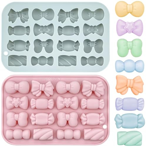 2Pcs Bow Silicone Molds 12 Cavity 3D Bowknot Fondant Mold Candy Chocolate Resin Mould Tray DIY Baking Decorating Tools for Cupcake Mousse Dessert Gummy Sugar Craft Cake Decorating