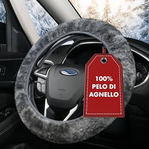 Walser Lammfell Auto Lenkradbezug, Winter Zubehör in Grau, Lenkradschutz