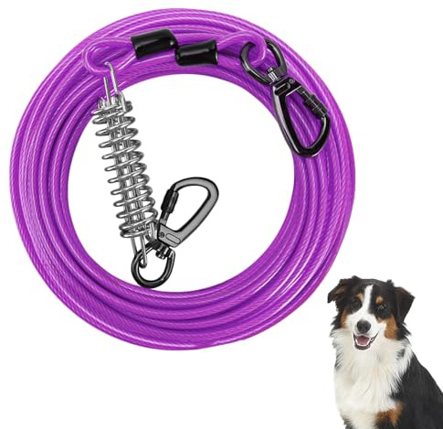 EUIEUT 29.5ft(9M) Dog Tie Out Cable with Durable Spring Swivel Lockable Hook and Storage Bag, Reflective Chew Proof Dogs Lead Waterproof Long Line Dog Lead Dogs Tether for Outdoor Garden Camping