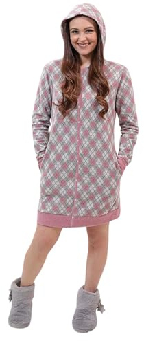 Leo Corsetteria Vestaglia per donna pile calda giovane invernale collo alto bottoni Cappuccio tasche fantasia Rombi