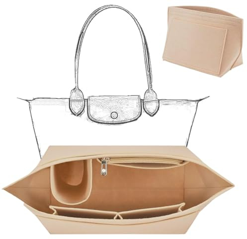 ZeiLaBang Kakadi Organizer für Longchamp Tasche,Multi-Pocket Felt Handbag Organizer für Longchamp Tasche,mit Multifunktionalen Taschen Großes Fassungsvermögen,Handtaschen Inlet