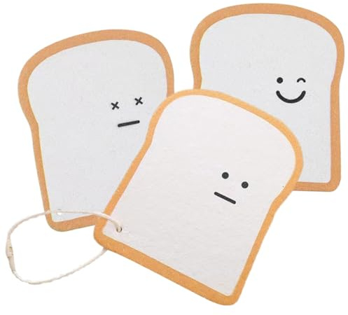 Healeved 3pcs Dish Sponges for Washing Dishes Wood Pulp Washcloth Toast Pattern Reusable Kitchen Wok Sponge Cleaning Brush for Dishes Cleaning Accessories