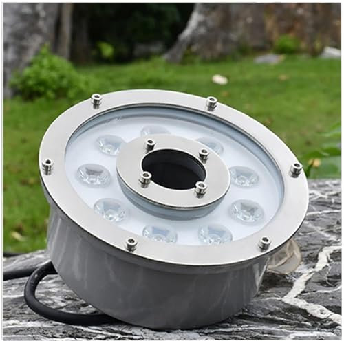 LED Pool Ring Fountain Lamp - IP68 Waterproof Stainless Steel Landscape Light 12V Low Voltage Middle Hole for Pond, Aquarium, Garden (Warm White, 6W)