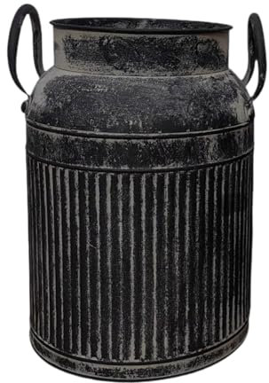 Jarra de metal para flores con asa, jarrón de granja para centro de mesa en sala de estar, negro, L