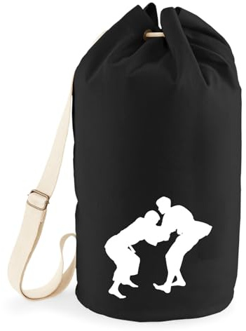 Huuraa Seesack Judo Silhouette Geschenk | 20 Liter Black Baumwolle Rucksack Geschenkidee
