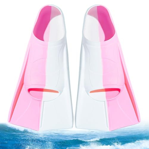 Schwimmflossen Kinder, 100% Silikon Kurzflossen Kinder, Silikon Schnorchelflossen, Training Flossen, Leichte Kurze Trainingsflossen, Flossen Trainingsschwimmflossen für Jungen Mädchen - XS - Pink+Weiß