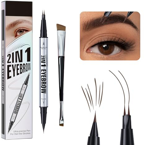Lápiz de cejas resistente al agua, Lápiz de cejas de dos puntas, 2 en 1 3D Lapiz Cejas Microblading líquido de larga duración, Incluye pincel, Se puede usar como delineador (Marrón oscuro)