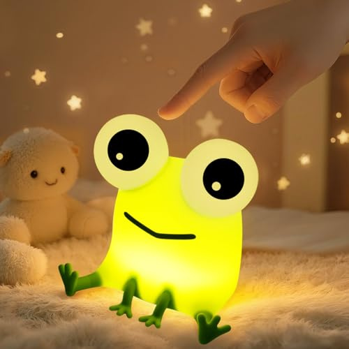Indrnif Lámpara de noche de Rana Recargable, Luz de Rana Regulable, Lampara Bebe Noche a Forma di Animale Silicona con Control Táctil para Niña, Niño, Habitación Infantil