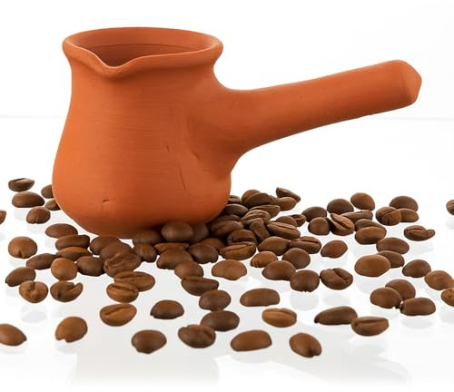 Handmade Natural Clay Terracotta Earthenware Turkish Indian Coffee Chocolate Milk Pot Maker Eathern Cezve Warming for Stovetop Stove Top Cooking Mud Kitchen Healthy Arabic Moroccan Mexican Traditional
