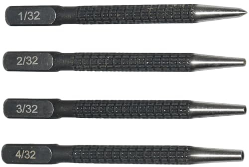 4pcs Nail Punch Set - Portable Centre Punch Positioning Tool for Drilling & Marking Metal, Wood, Glass with Non-Slip High Hardness Woodworker's Hole Punch 1/32 2/32'' 3/32 4/32''