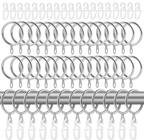 50 Pezzi Anelli Per Tende In Metallo, 30mm Anelli Per Tenda con 50 Ganci, Acciaio Inossidabile, Per Finestre, Porte, Tenda Da Doccia Per Binari,Casa, Bagno, Camera da Letto, Porte Finestre (argenteo)