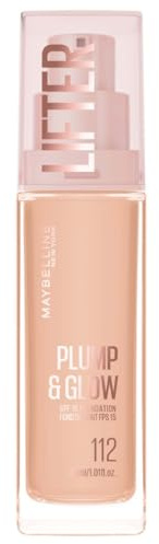 Maybelline New York Lifter Foundation, Flüssiges Make-up für strahlenden Teint mit Hyaluron und Niacinamid, polstert auf & spendet Feuchtigkeit, Nr. 112, 30 ml