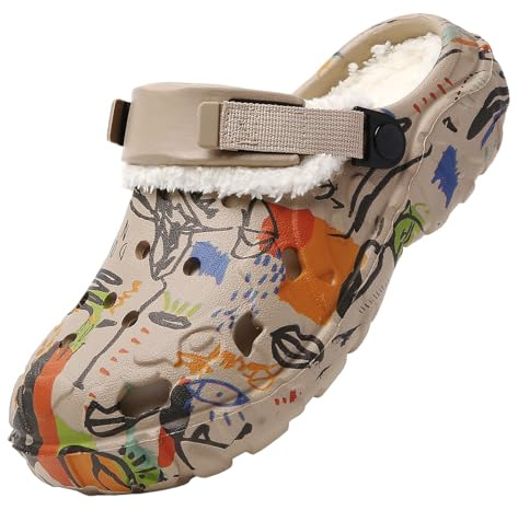 Unisex vinterträskor - Fuzzy päls fodrade tofflor varma inomhus träskor vinter trädgårdssko lätt slip-on mules utomhus vardagliga sandaler inomhus varma falska luddiga husskor, Khaki, 40 EU