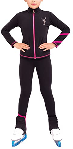 Generisch Eislaufanzug Für Mädchen, Glänzende Eiskunstlauf Trainingsanzug Jacke Und Hose Rolling Skater Warm Fleece Für Erwachsenes Kind Mädchen(Size:XXL,Color:Rosa)