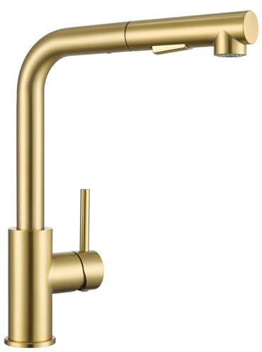 CECIPA Wasserhahn Küche, Hochdruck Küchenarmatur mit Ausziehbar Brause | 360° Schwenkbare Spültischarmatur, 2 Strahlarten, Einhebelmischer Armatur, Edelstahl, Mischbatterie für Spüle, Gold