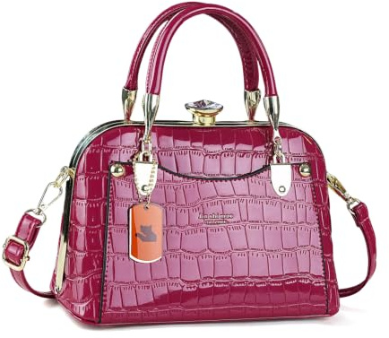 NICOLE & DORIS Henkeltasche Damen Klein Lackleder Handtasche Kiss Lock Schultertaschen Elegant Abendtasche Umhängetasche Geldbörse für Hochzeit Hochzeit Bankett