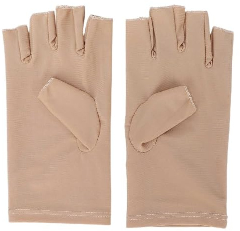 Guantes Para Lámpara De Uñas 1 par de guantes protección UV fibra algodón, finos color Beige for decoración uñas, profesionales sin dedos for lámpara Gel, manicura