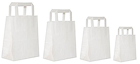 Dila GmbH 250 weiße Papiertragetaschen Papiertaschen Henkeltaschen Tragetaschen Tüten Papiertüten recycelbar (22 x 10 x 28 cm)