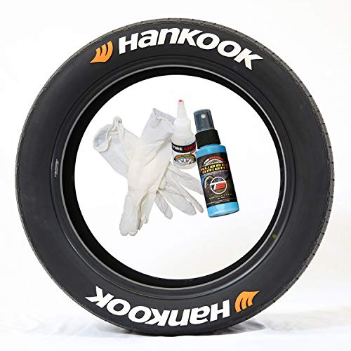 Tire Stickers HANKOOK – Zubehör für die Kennzeichnung von Reifen – Bastelset mit Kleber & Reiniger / 43,6 – 45,7 cm (17 – 18 Zoll) Wheels / 1,50 Zoll / Weiß / 8 Stück