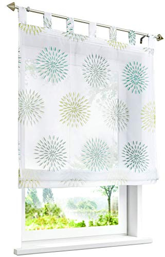 Raffrollo mit Kreis-Motiven Druck Design Rollos Voile Transparent Vorhang (BxH 120x140cm, Grün mit Schlaufen)