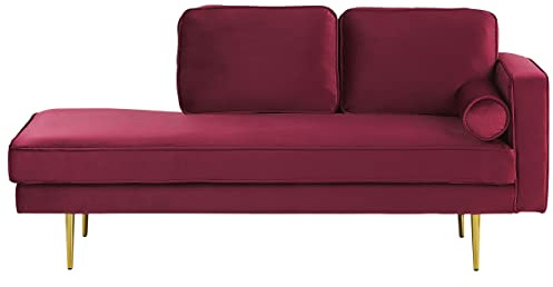 Beliani Chaiselongue Samt rot rechts goldenes Gestell mit Nackenrolle modern Miramas