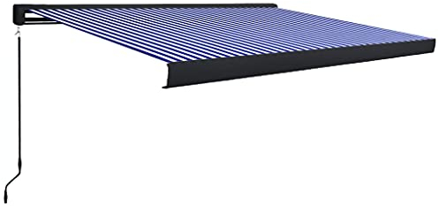 vidaXL Kassettenmarkise Manuell Gelenkarmmarkise Markise Vollkassettenmarkise Sonnenschutz Garten Terrasse Balkon 450x300cm Blau Weiß