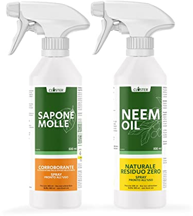 CLOSTER Olio di Neem e Sapone Molle di Potassio Spray - Protegge le Piante, l'Orto e il Giardino - Naturale Ecologico (2x500ML Spray Pronto all' Uso)