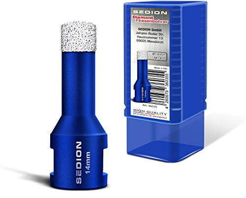 SEDION ® Punta per piastrelle 14mm x M14 - Punta per forare piastrelle dure - Punta diamantata 14 mm - Sedion qualità premium diamanti di alta qualità - Compatibile con un'ampia varietà di macchine.