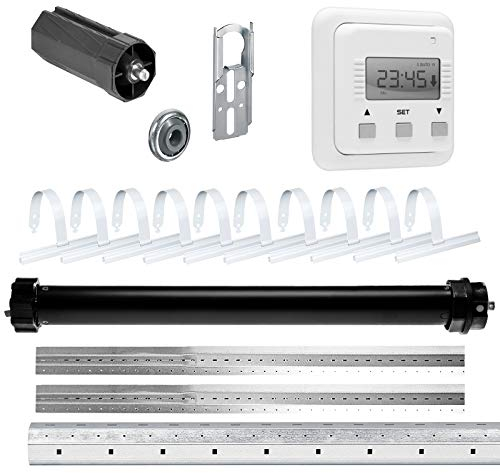 NOBILY Rolladen-Komplett-Set elektronischer Maxi-Rolladenmotor PE5 40/15-60 elektr. Endabschaltung (Zugkraft 90kg) für 60mm Achtkantwelle + Zeitschaltuhr Relax, bis zu einer Gesamtlänge von 3,50 Meter
