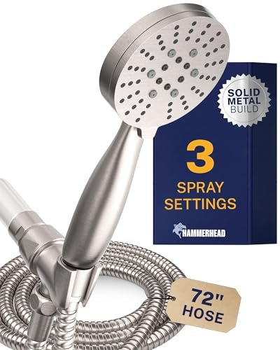 HammerHead Metal 3-Spray Shower Head with Handheld High Pressure, Long Hose