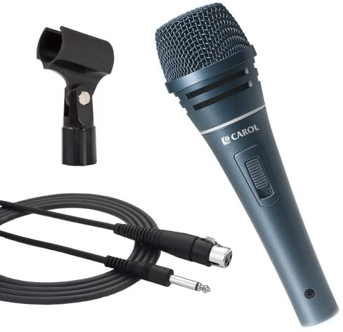 CAROL Sigma-Plus 1 XLR Wired Vocal Microphone – Dynamic Supercardioid Mic with Dual Shock Mount Tech for Recording & Stage Use, Includes Mic Clip, 4.5 m XLR Cable & On/Off Switch